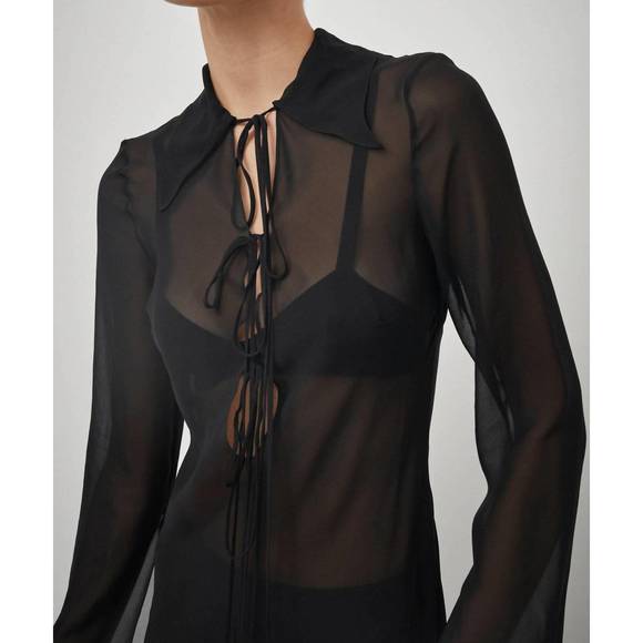 NEW BEARE PARK silk georgette tie blouse dress in black - Picture 2 of 5